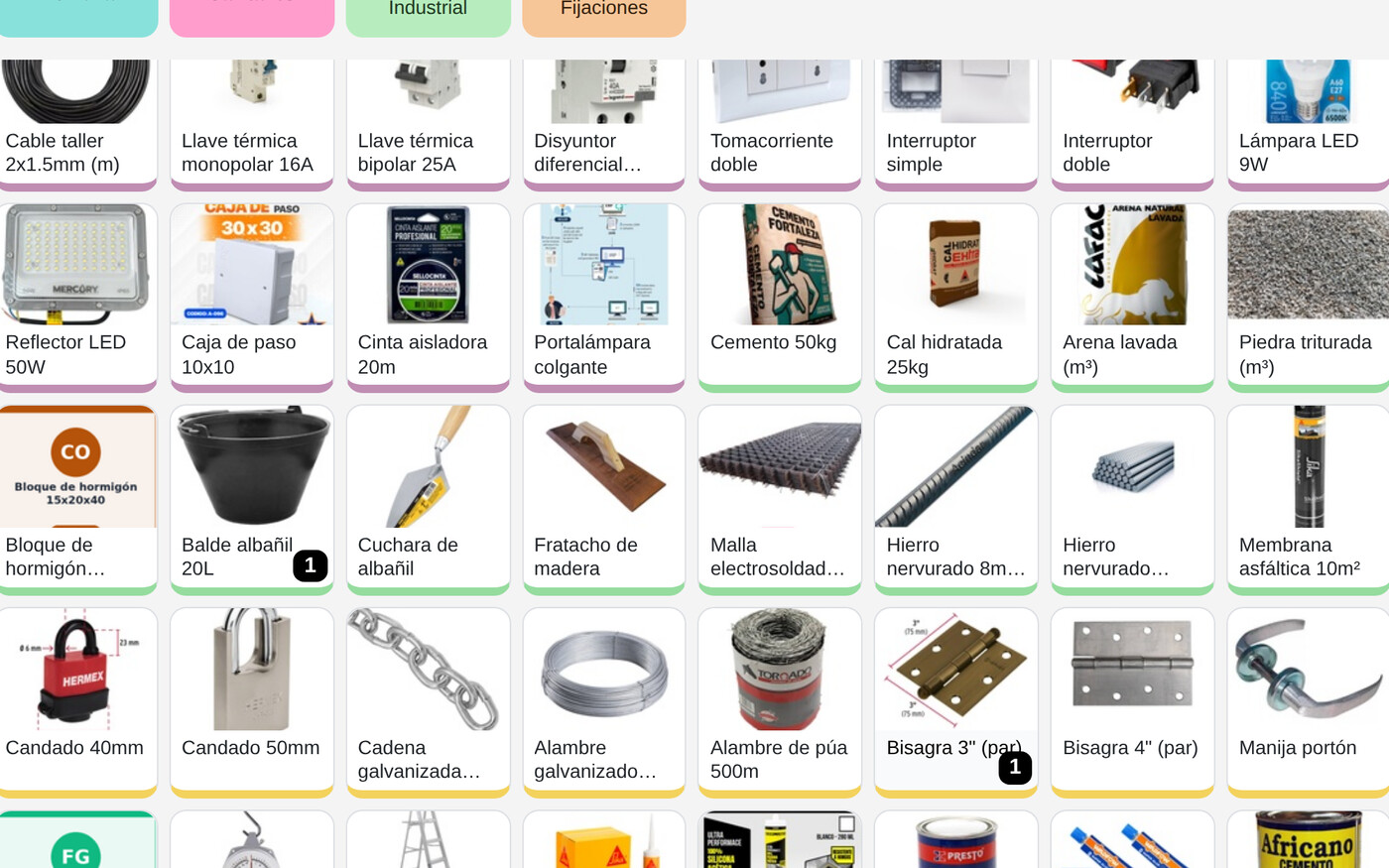 Punto de venta con categorías de colores y productos con fotos